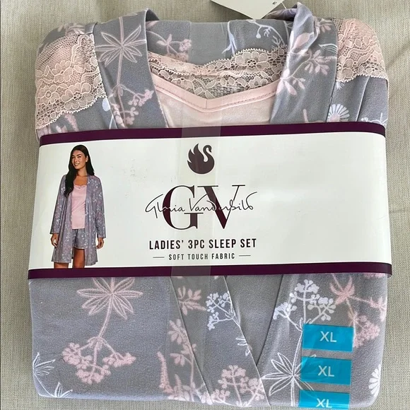 Gloria Vanderbilt Women's Gray and Pink 3-Piece Sleep Set. Mother’s Day Special! - Picture 2 of 4